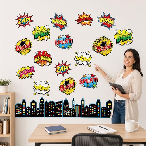 62-Piece Comic Action Hero Wall Cutouts – Superhero Party Decorations