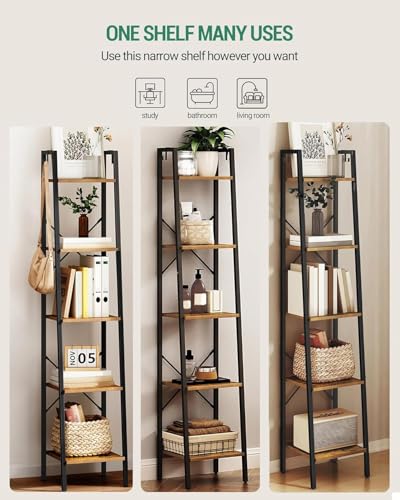 5-Tier Industrial Ladder Shelf, Freestanding Corner Storage Bookcase