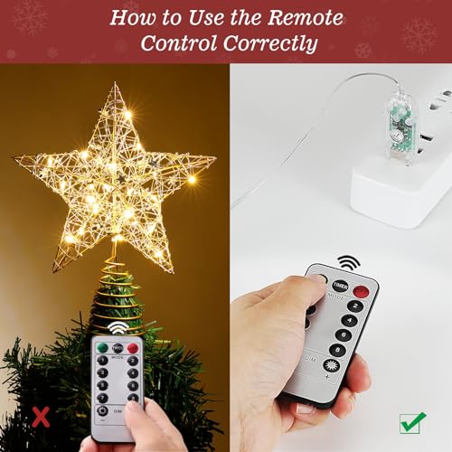 Lighted Christmas Star Tree Topper with 20 LED Lights & 8 Modes - 9.8 Inch