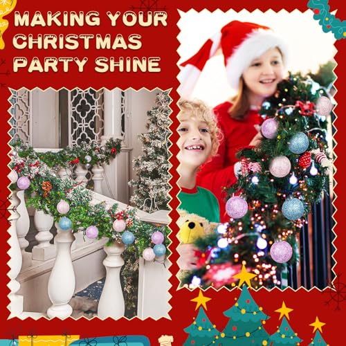 Mini Glitter Christmas Balls 72 Pcs Light Pink Blue Purple 1.18" - Holiday Tree Decorations