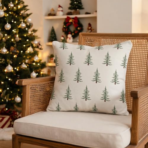 Smozenith Christmas Pillow Covers 18x18 Dark Light Green Set of 2 | Xmas Tree Decor