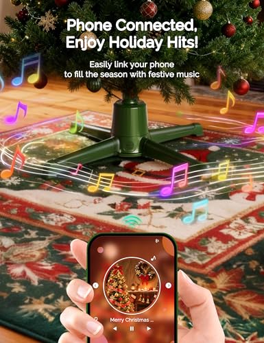 COOLWUFAN 9ft Rotating Christmas Tree Stand with Remote & Music, 120lb Capacity