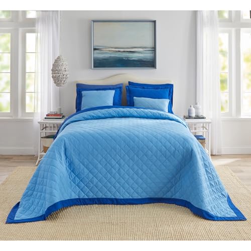 Reversible Quilted Bedspread - Queen Size, Ocean Blue