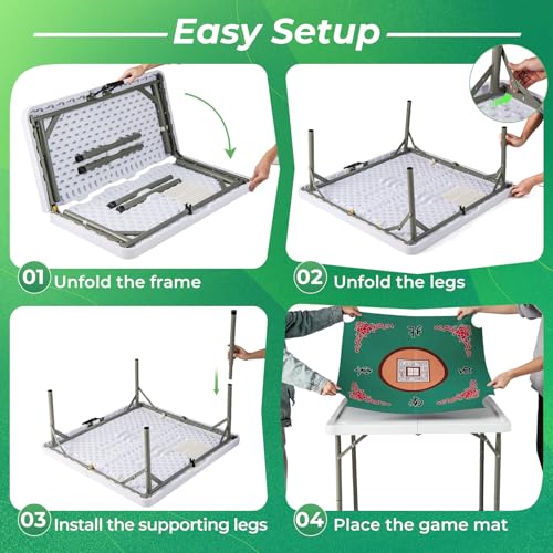 Foldable 35-Inch Mahjong Table with Mat, Cup Holders & Carrying Handle
