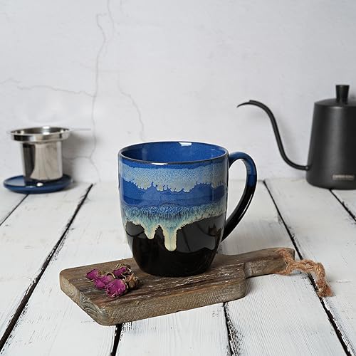 Bosmarlin Blue Ceramic Tea Mug with Infuser & Lid 16 Oz – Dishwasher & Microwave Safe