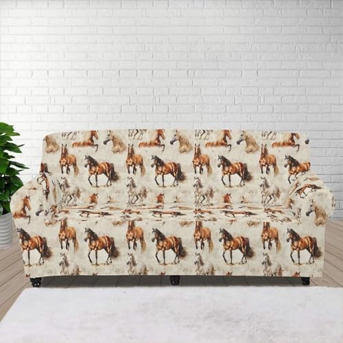 Reversible Sofa Cover Western Horse Slipcover with Adjustable Straps - X-Large