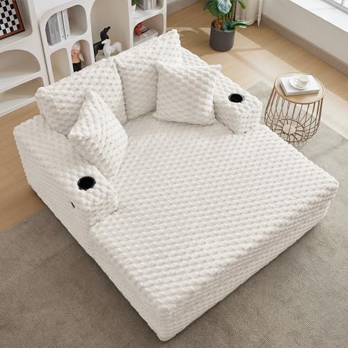 Oversized Corduroy Chaise Lounge with USB Charging and Cup Holders
