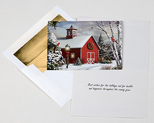 Vermont Christmas Company Boxed Christmas Cards with Gold Foil Envelopes - 15 Count