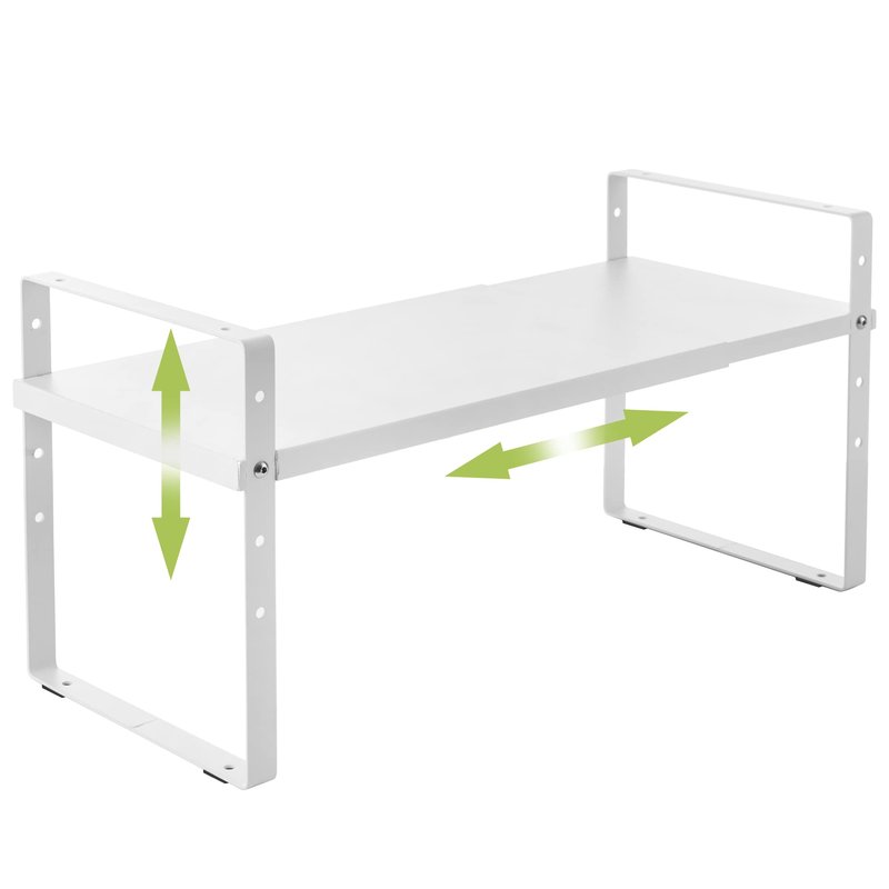Across-Star Expandable Cabinet Shelf Organizer Rack, Stackable Kitchen Counter Storage Shelves Stand, Adjustable Height Pantry Shelf Spice Rack (White, 1 Pack)