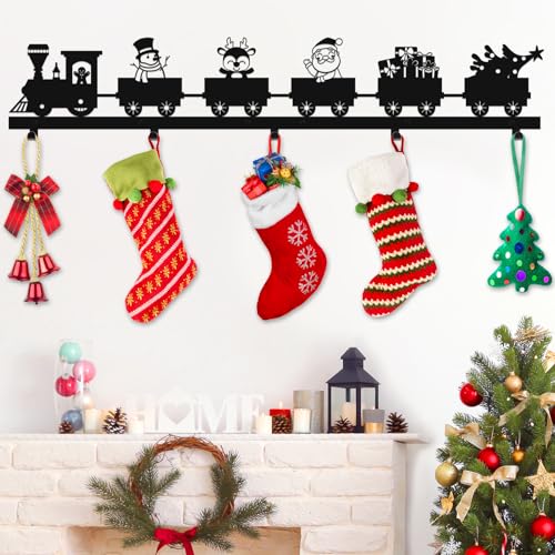 33-Inch Metal Christmas Stocking Holder with 5 Hooks for Fireplace Mantel