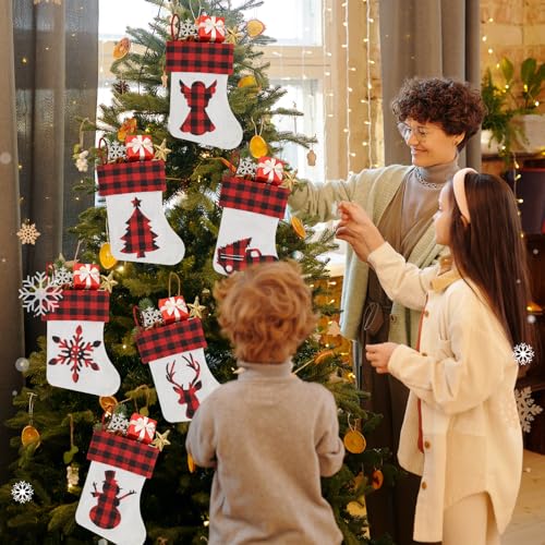 Asisca 100 Pack Mini Christmas Stockings 7.8'' Red Black Buffalo Plaid Holiday Decor