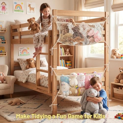 2 Pack Stuffed Animal Bedside Storage Net, Cotton Plush Toy Organizer