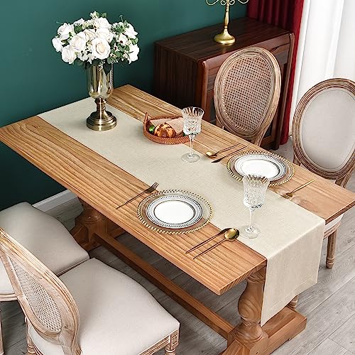 NEWISHER Farmhouse Rustic Beige Table Runner 13x72 Inch Faux Linen Solid