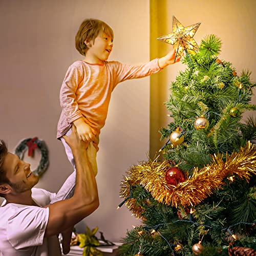 Gold Lighted Christmas Tree Topper - 9.5" 3D Dual-Sided Star with 10 Lights