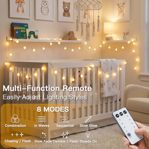 Suddus 43FT Connectable Globe String Lights, Plug-in Warm White LED Fairy Lights with Remote and Timer for Indoor and Outdoor Decor