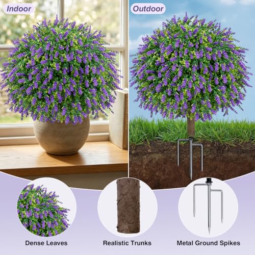 24.7-Inch Artificial Boxwood Topiary Ball Trees with Lavender, Set of 2