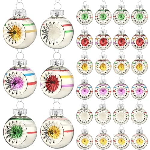 Sliner Mini Glass Christmas Ornaments Set - Multi-Color Reflector Balls, 24 Pack