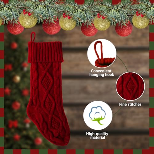 Cable Knit Christmas Stocking 18 Inch - Burgundy Holiday Fireplace Decor