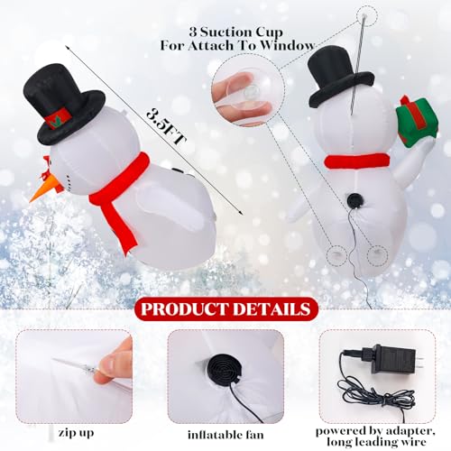 Wettarn 3.5ft Lighted Christmas Inflatable Snowman with Gift Box – Window Decor