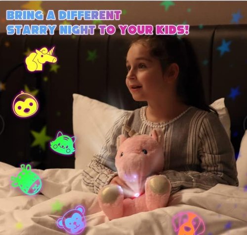 Cuteoy Plush Pink Unicorn Star Projector Musical Adjustable Singing Night Light Stuffed Animals Glowing Plushies Toy Gifts for Kids Birthday Easter Christmas,13''