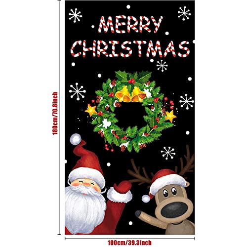 Christmas Door Cover Santa Reindeer Snowflake Banner for Holiday Decoration