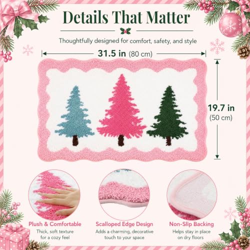 Dunzy Pastel Christmas Tree Bath Rug Non-Slip Microfiber 31.5x19.7in Holiday Decor