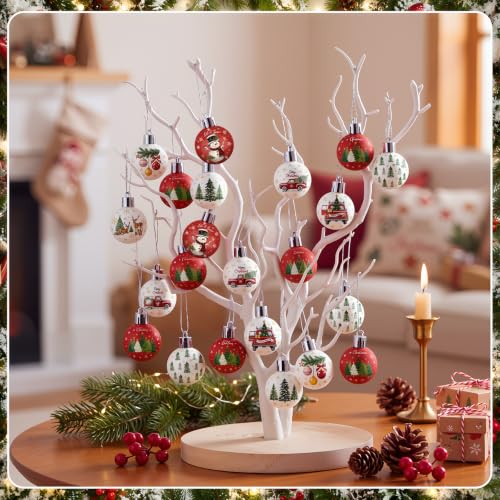 HyDren Farmhouse Christmas Ornaments 40-Pack - 8 Rustic Designs for Tree Decoration