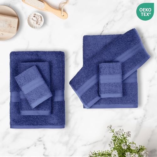 Amazon Basics 6-Piece 100% Cotton Towel Set - Navy Blue