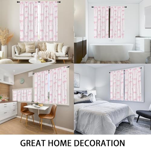 Pink Bow Curtains for Girls Room - 42x63 Inch Rod Pocket Drapes