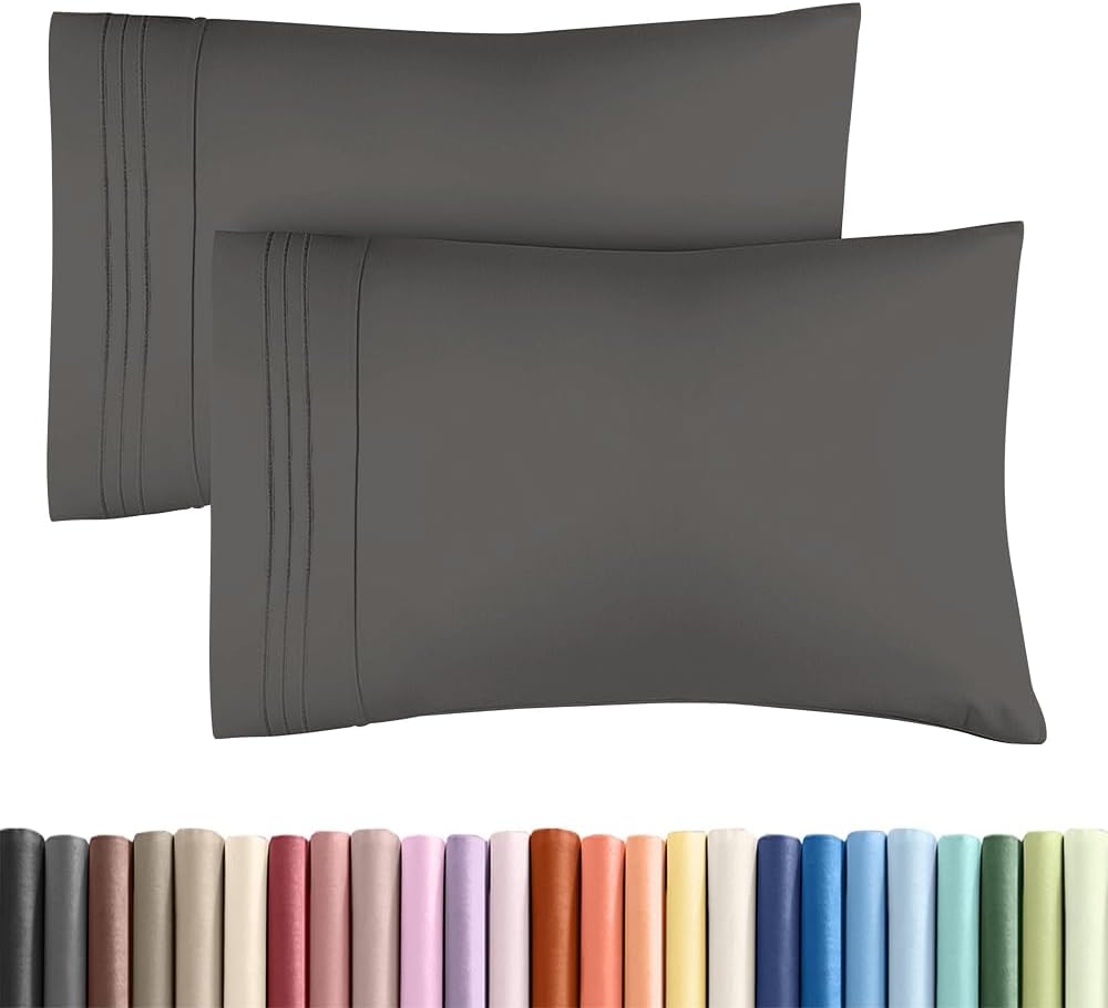 Skiennix Standard Pillow Cases Set of 2 - Ultra-Soft Hotel Quality - Wrinkle-Free & Stain Resistant - Charcoal