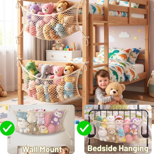 2 Pack Stuffed Animal Bedside Storage Net, Cotton Plush Toy Organizer
