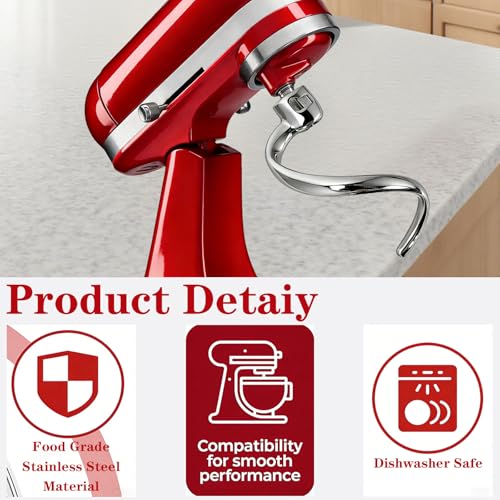 Stainless Steel Spiral Dough Hook for 4.5-5 Quart Tilt-Head Stand Mixers