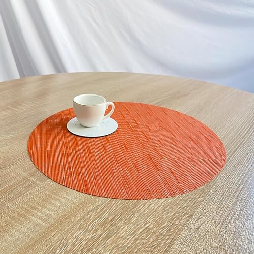 LivebyCare Set of 6 Orange Round Woven Heat-Resistant Placemats 13.8 Inch