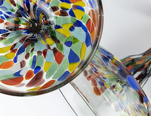 Hand Blown Mexican Margarita Glasses Set of 2 - Colorful Confetti Design, 16 oz