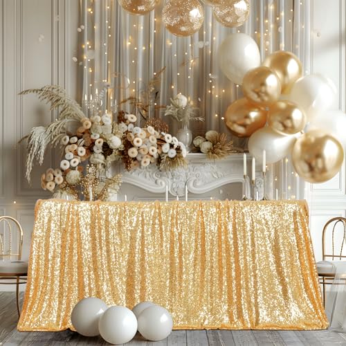 Poise3EHome Gold Sequin Rectangular Tablecloth 60x120 Inches for Wedding & Party