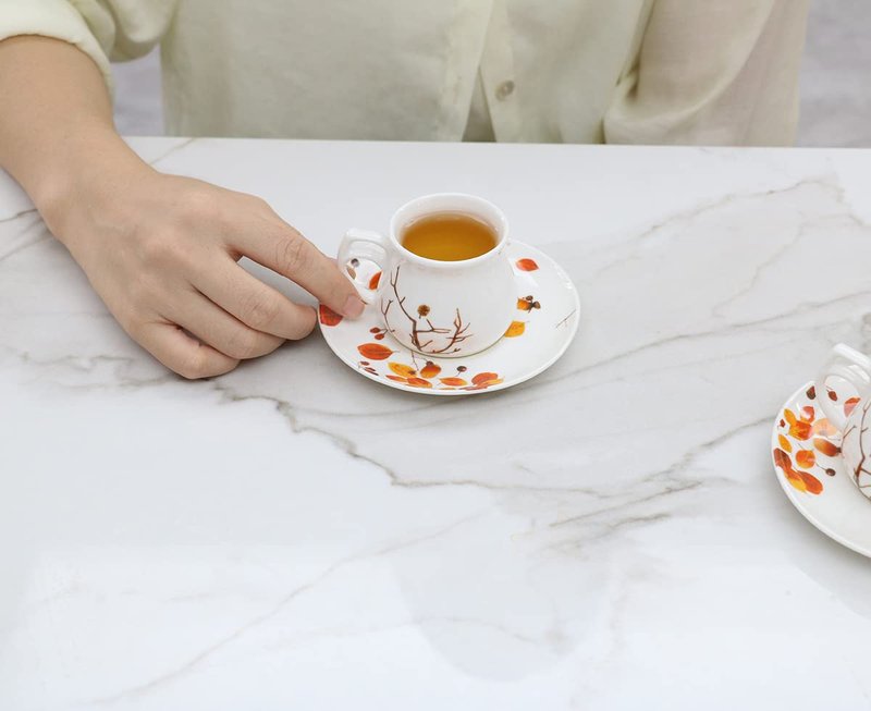 GuangYang 2.5 oz Espresso Cups and Saucers set of 6,Fall Design (Cute Shape for Double Espresso Shots, Ristretto, Macchiato,Café Cubano, and Turkish Coffee)
