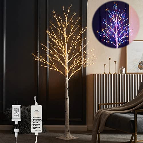 6FT Lighted Birch Tree with 8 Functions Indoor Outdoor Christmas Decor
