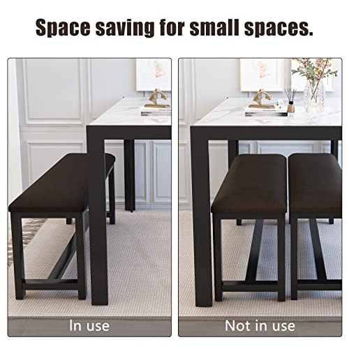 3-Piece Marble Dining Table Set with 2 Upholstered PU Leather Benches