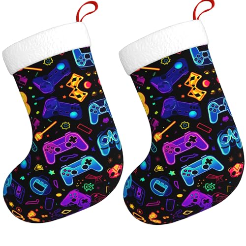 Large 17.7in Christmas Stockings - 2 Pack, Red & Cozy Cuff Gift Bags for Fireplace & Decor
