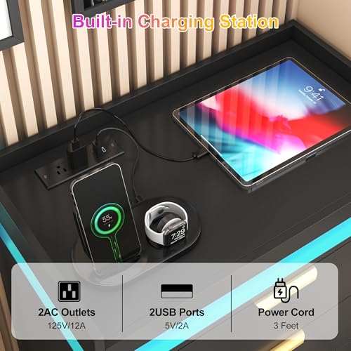 5-Drawer Tall Dresser with LED Lights, Power Outlet & USB Charging Station