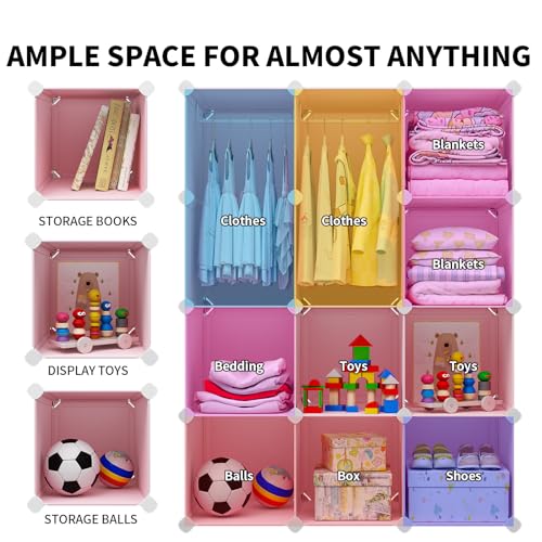 12-Cube Portable Kids Wardrobe, Modular Baby Closet Organizer (Pink)