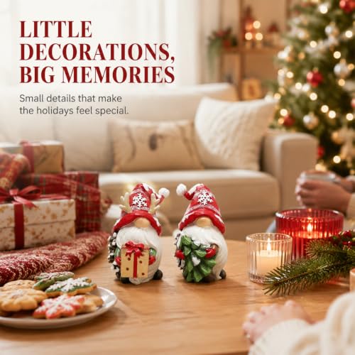 Hodao Red Gnome Figurines Set of 2 – Christmas Indoor Holiday Decor