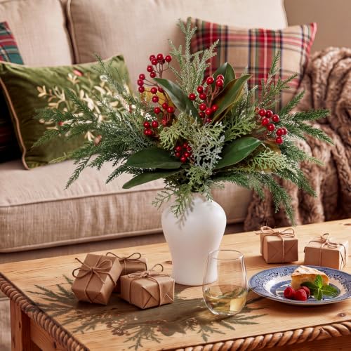 Magnolia Berry Christmas Table Centerpiece - Artificial Holiday Decor for Small Spaces