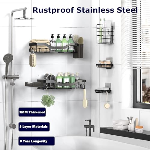 7-Pack Stainless Steel Shower Caddy Adhesive Organizer Shelf