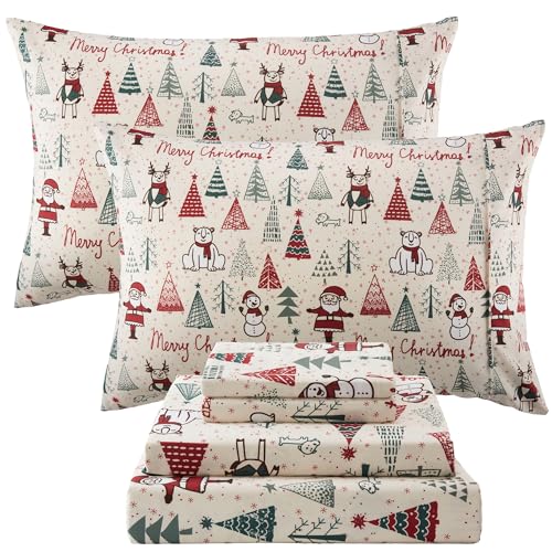 Drozeeo Santa Claus Pine Full Christmas Sheet Set - 4-Piece Microfiber Bedding