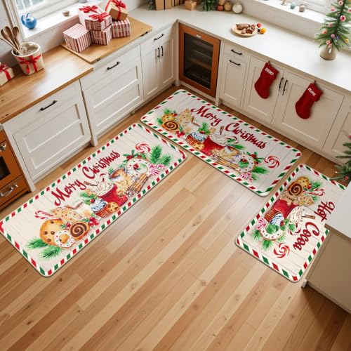 Topotdor Winter Gingerbread Kitchen Mat Set of 3 — 20x32/20x47/20x59 inches