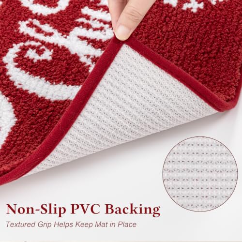 Christmas Snowflake 3-Piece Bath Rug Set with U-Shaped Mat, Non-Slip 18x26/18x48/20x24, Absorbent Soft Microfiber