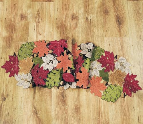 KEVA Fall 13x90 Inch Table Runner with Embroidered Maple Leaves for Thanksgiving & Autumn Decor