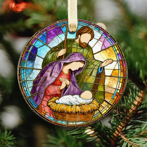 SWITHOM Ceramic Nativity Scene Ornaments Holy Family Christmas Tree Decor