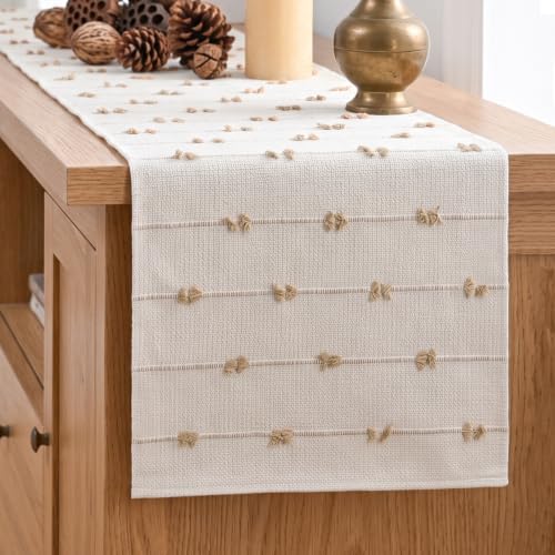 Artoid Mode Taupe Beige 12x90 Inch Cotton Table Runner - Boho Farmhouse Fall Kitchen Decor